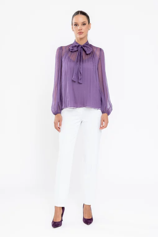 Bluză Caramel elegantă mătase naturală mov B4530 thumbnail picture - 