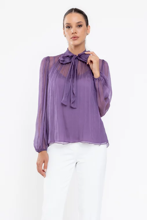 Bluză Caramel elegantă mătase naturală mov B4530 thumbnail picture - 