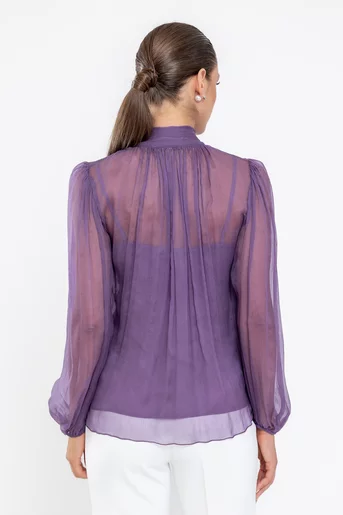 Bluză Caramel elegantă mătase naturală mov B4530