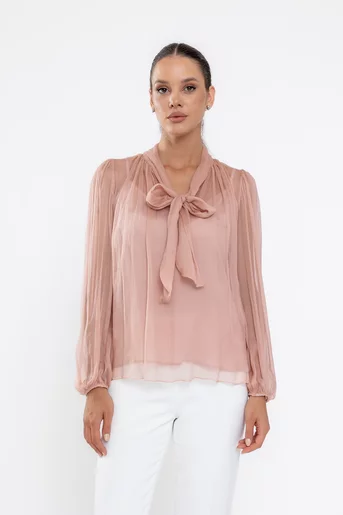 Bluză Caramel elegantă mătase naturală roz B4530