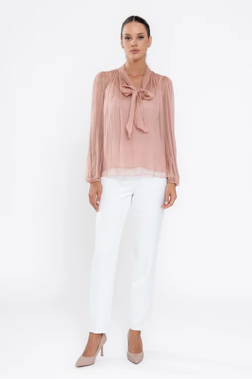 Bluză Caramel elegantă mătase naturală roz B4530 thumbnail picture - 