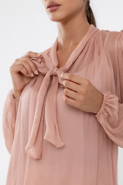 Bluză Caramel elegantă mătase naturală roz B4530 thumbnail picture - 