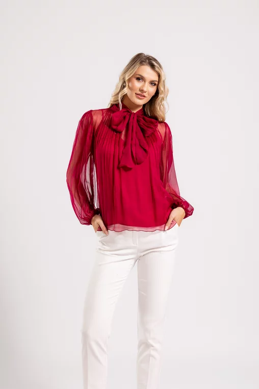 Bluză Caramel elegantă mătase naturală wine B4530 thumbnail picture - 