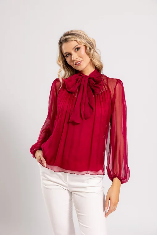 Bluză Caramel elegantă mătase naturală wine B4530 thumbnail picture - 