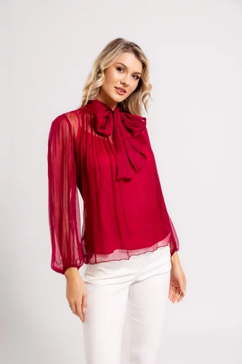 Bluză Caramel elegantă mătase naturală wine B4530