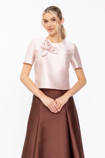 Bluză Caramel elegnată cu floare roz B4635