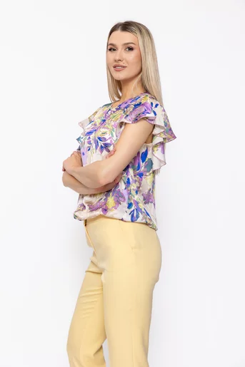 Bluză Caramel lejeră mov voal imprimat B4629