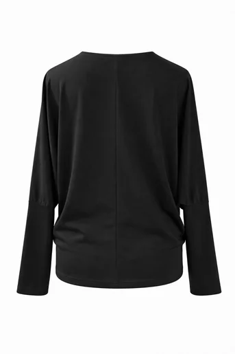 Bluză Caramel lejeră neagră cu mâneci chimono și broșă B4613