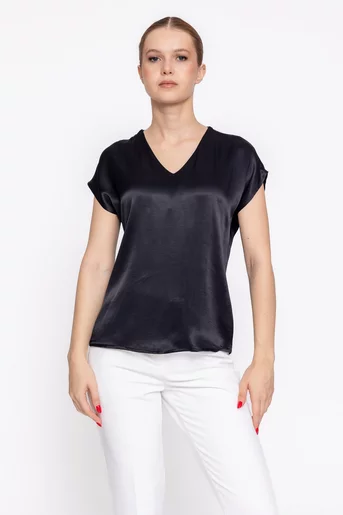 Bluza Caramel vâscoză satinată neagră B4624