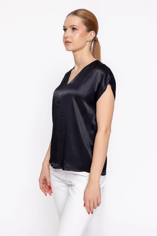 Bluza Caramel vâscoză satinată neagră B4624 thumbnail picture - 