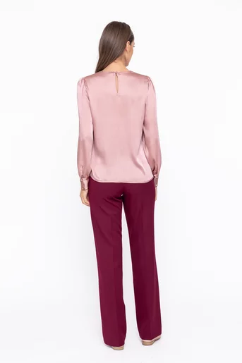 Bluză Caramel voal satinat cu striații roz B4609