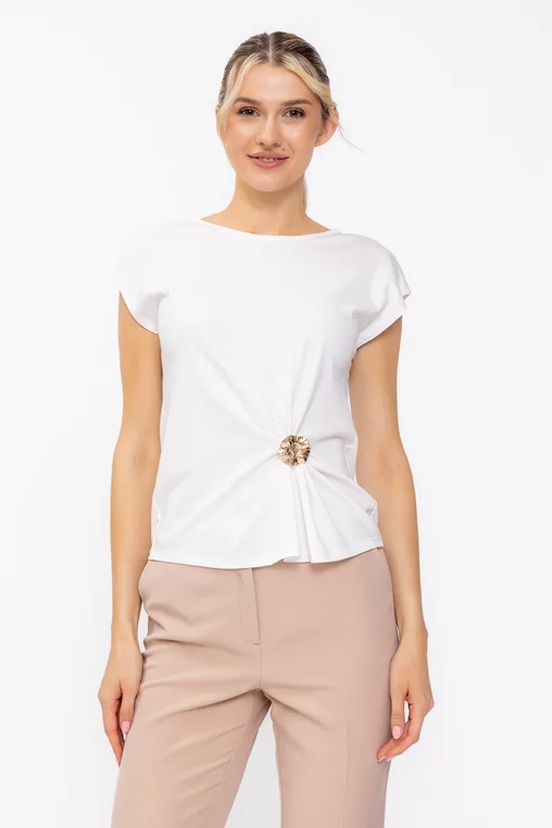 Bluză casual cu accesoriu albă B4630 thumbnail picture - 