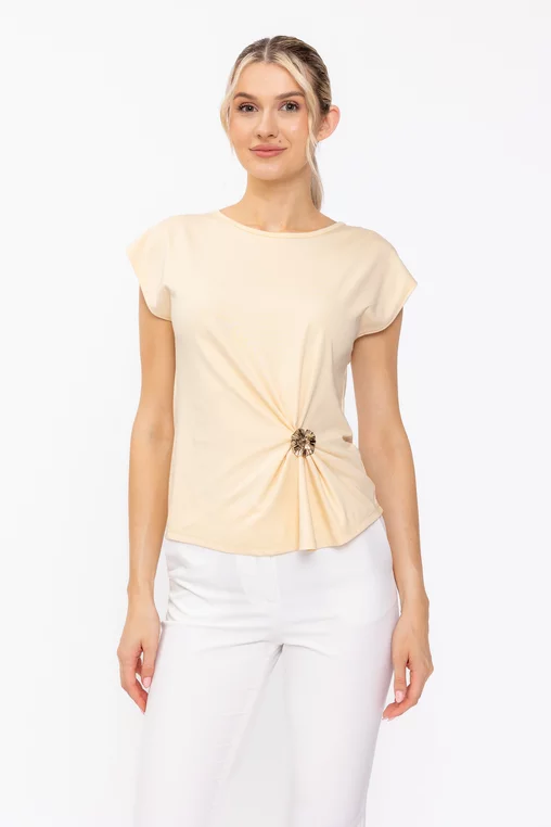 Bluză casual cu accesoriu galben-vanilie B4630 thumbnail picture - 