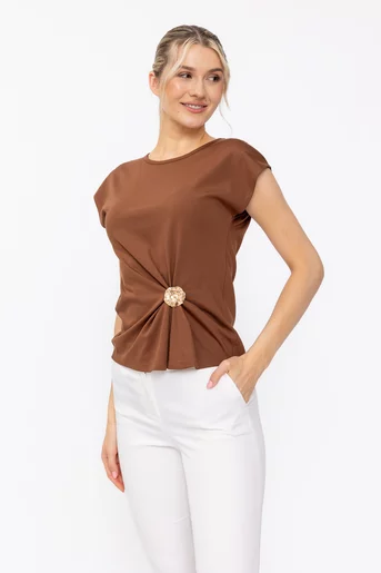 Bluză casual cu accesoriu maro B4630