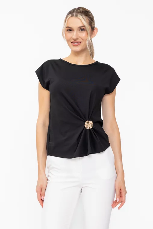 Bluză casual cu accesoriu neagră B4630 thumbnail picture - 