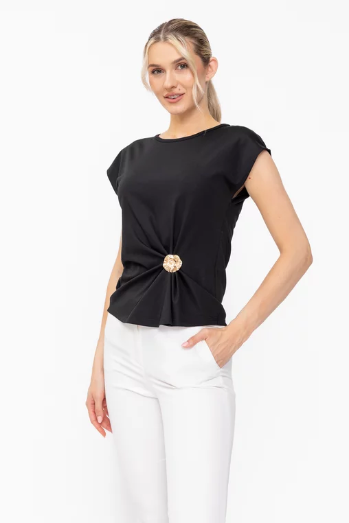 Bluză casual cu accesoriu neagră B4630 thumbnail picture - 