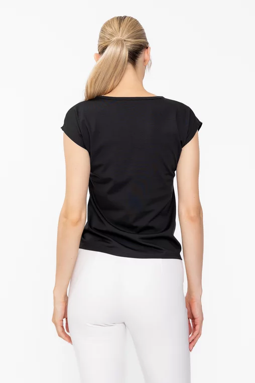 Bluză casual cu accesoriu neagră B4630 thumbnail picture - 