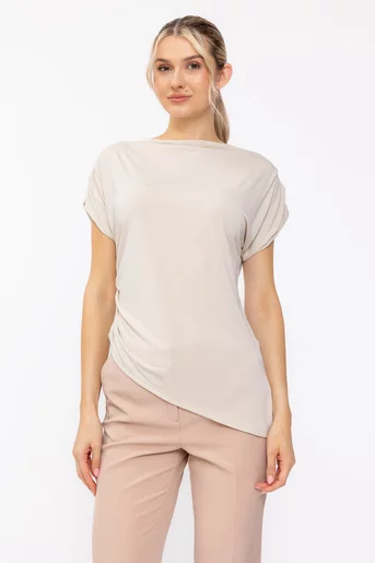 Bluză casual cu colț asimetric crem BLA60503
