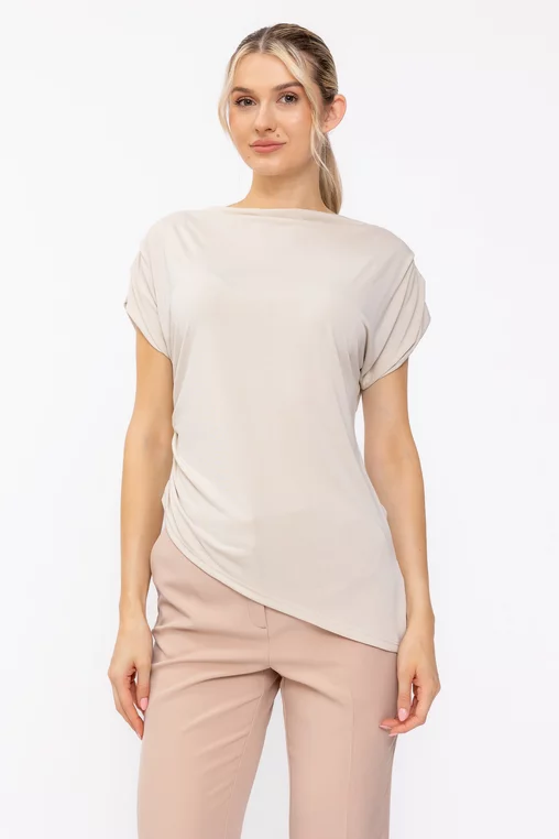 Bluză casual cu colț asimetric crem BLA60503 thumbnail picture - 