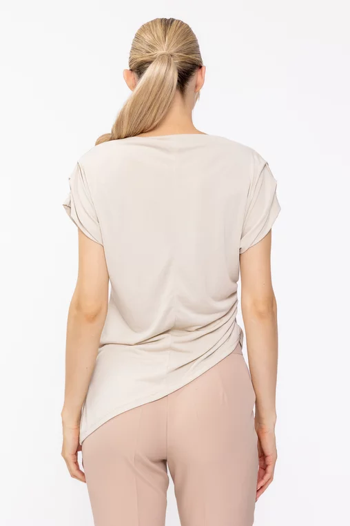Bluză casual cu colț asimetric crem BLA60503 thumbnail picture - 