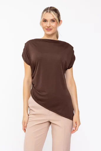 Bluză casual cu colț asimetric maro BLA60503