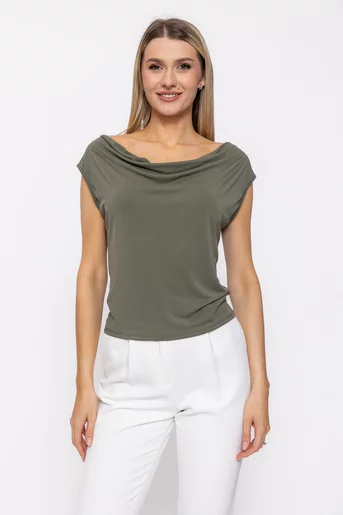 Bluză casual cu decolteu căzut kaki BKC60508