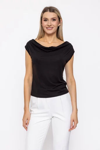 Bluză casual cu decolteu căzut neagră BKC60508