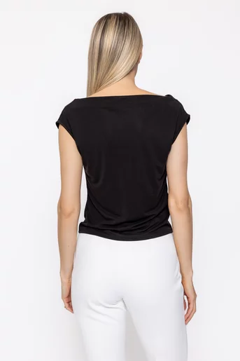 Bluză casual cu decolteu căzut neagră BKC60508