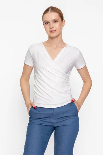 Bluză casual cu decolteu suprapus ivory BSUN60303