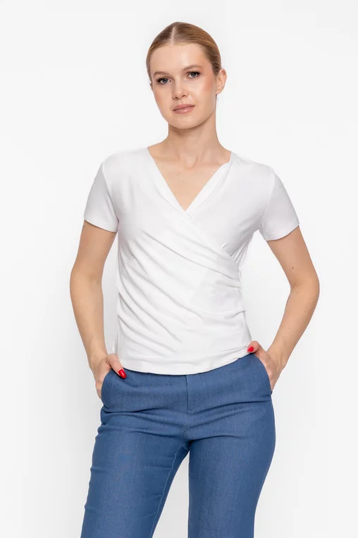 Bluză casual cu decolteu suprapus ivory BSUN60303 thumbnail picture - 