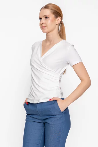 Bluză casual cu decolteu suprapus ivory BSUN60303