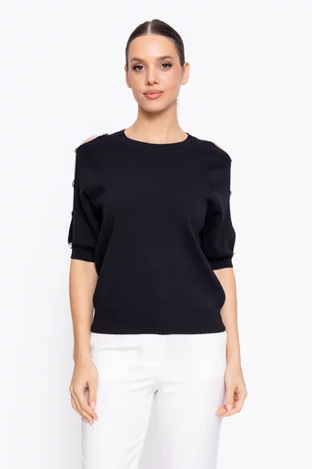 Bluză casual cu decupaje neagră BSS60204