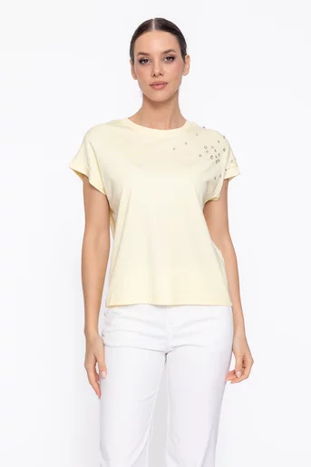 Bluză casual cu pietre galbenă BKC60301