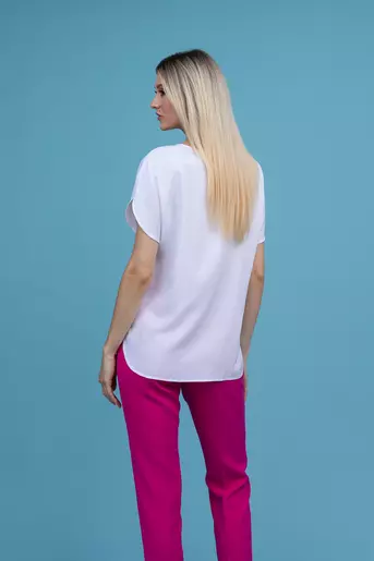 Bluza casual cu taieturi laterale alba B4313
