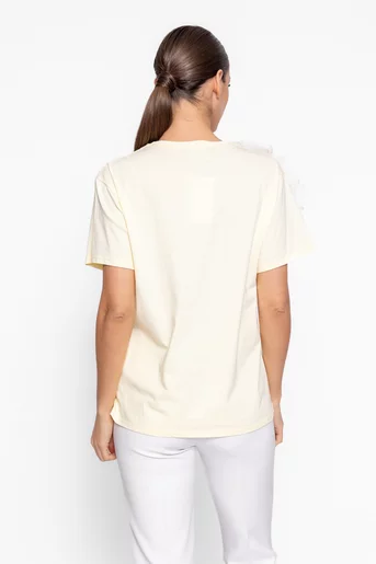 Bluză casual din bumbac cu floare decorativă galbenă BZD60205