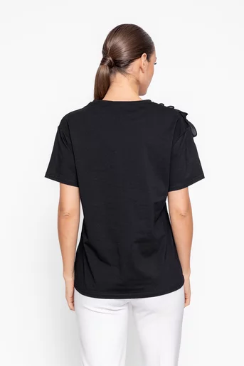 Bluză casual din bumbac cu floare decorativă neagră BZD60204