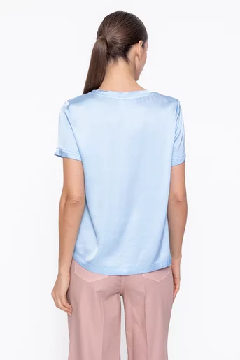 Bluză casual din vâscoză satinată bleu BVI60305