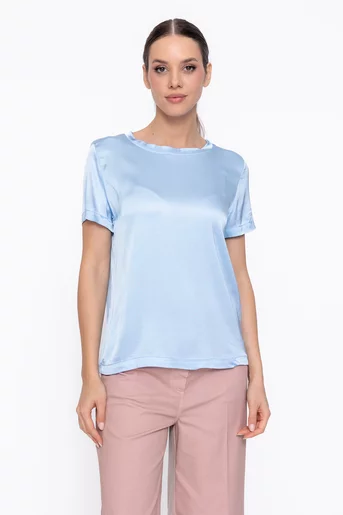 Bluză casual din vâscoză satinată bleu BVI60305