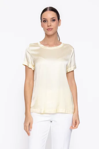 Bluză casual din vâscoză satinată galbenă BVI60305