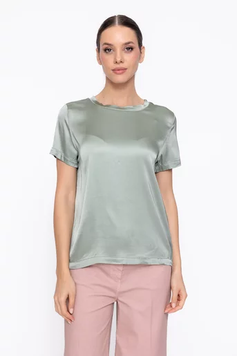 Bluză casual din vâscoză satinată kaki BVI60305