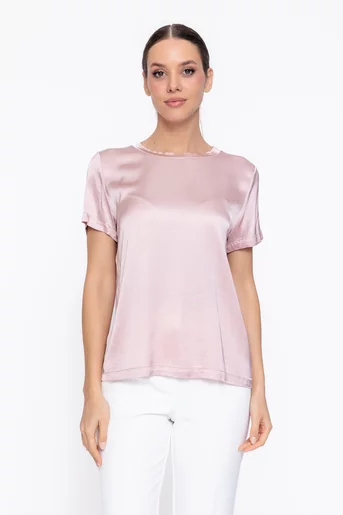 Bluză casual din vâscoză satinată roz BVI60305