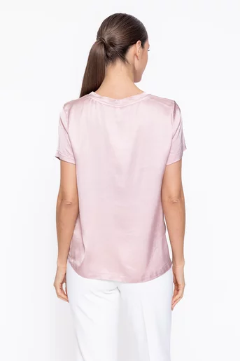 Bluză casual din vâscoză satinată roz BVI60305