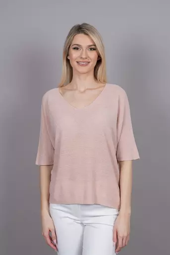 Bluza casual in v cu fir lucios roz  M9944