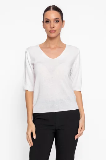 Bluză casual în V ivory BHD60212