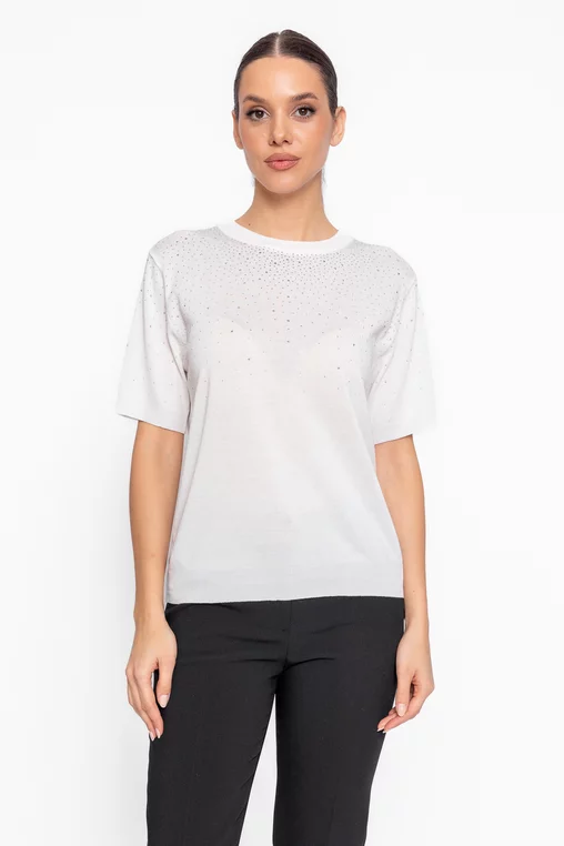 Bluză casual tricotată decorată cu strasuri ivory BHD60209 thumbnail picture - 