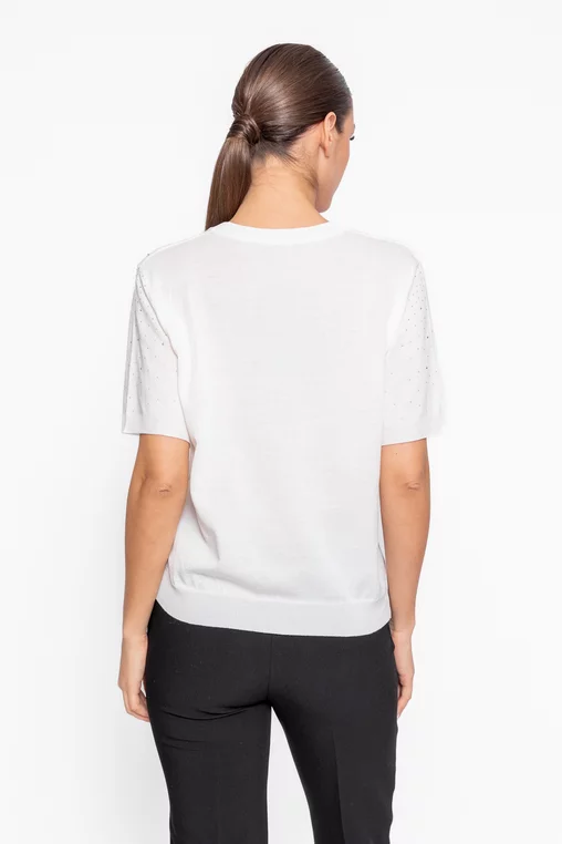 Bluză casual tricotată decorată cu strasuri ivory BHD60209 thumbnail picture - 