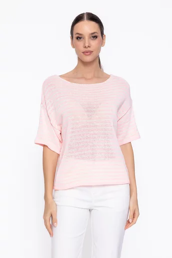 Bluză casual tricotată în dungi roz  BLA60303