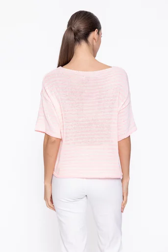 Bluză casual tricotată în dungi roz  BLA60303