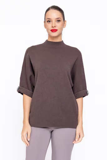 Bluză cu mânecă chimono si accesoriu maro BDM1103