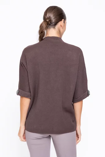 Bluză cu mânecă chimono si accesoriu maro BDM1103